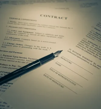 Documento de contrato con una firma y un bolígrafo sobre la mesa