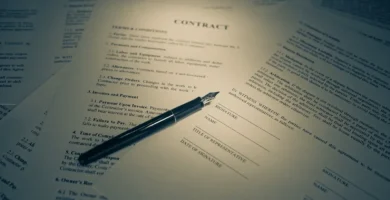 Documento de contrato con una firma y un bolígrafo sobre la mesa