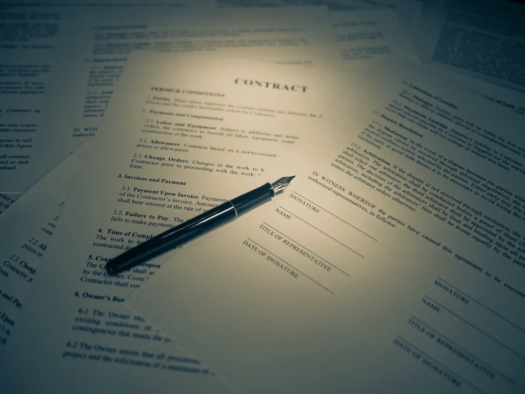 Documento de contrato de seguro siendo firmado en un despacho