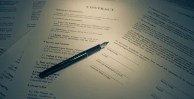 Documento de contrato de seguro siendo firmado en un despacho
